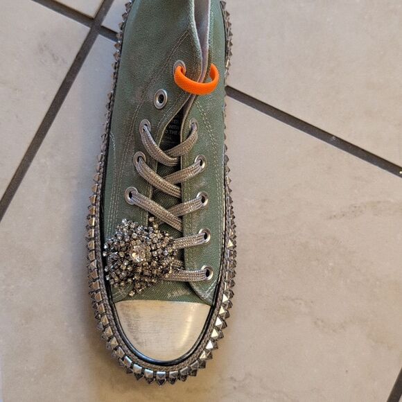 NEW Nan-Ku Free People High Top Sneaker Rhinestone Studded Aloe Size 8-8.5 - Picture 7 of 14